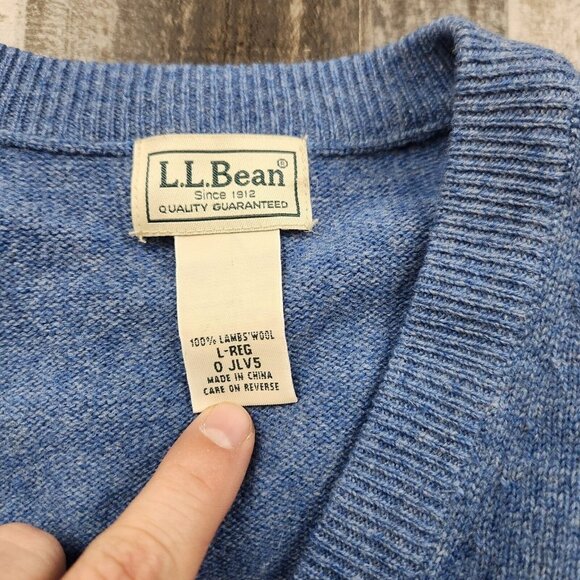 Mens LL Bean size L Large Blue Lambs Wool Sleeveless Sweater Vest - Picture 3 of 7